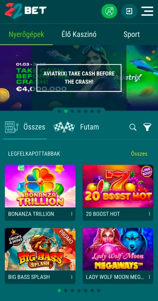 22bet nyerőgépek