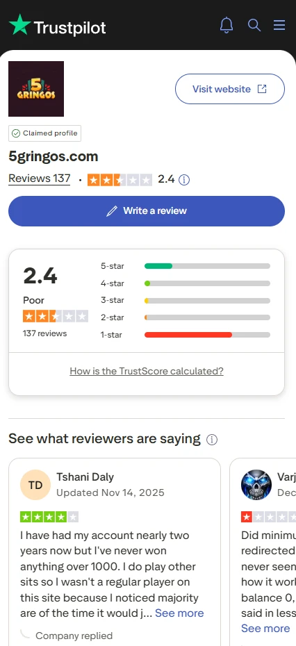 5Gringos Casino Trustpilot