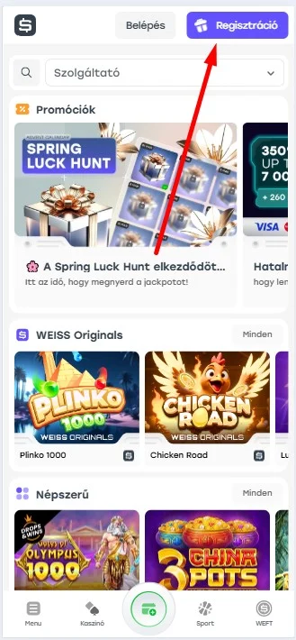 weiss. regisztráció lépései 1