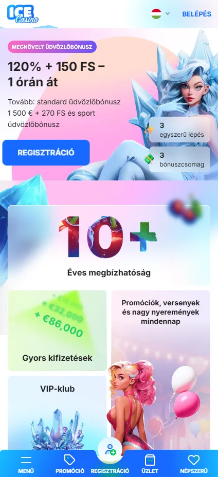 Ice Casino bónusz választéka