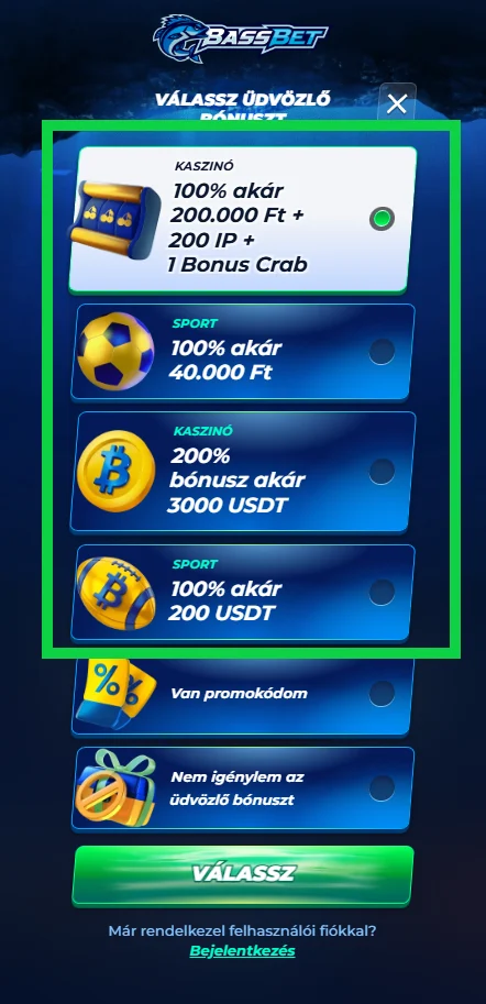 Bassbet üdvözlő bónusz
