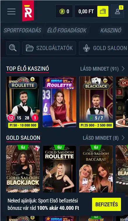 Élő kaszinó valódi osztókkal: rulett, blackjack és game show-k