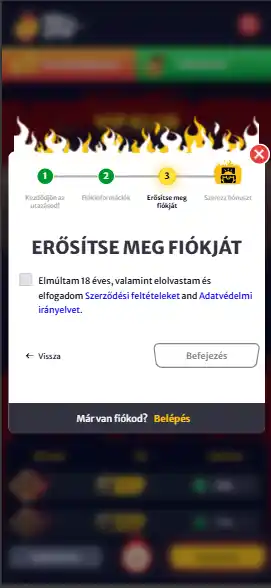 Feltételek elfogadása és regisztráció befejezése