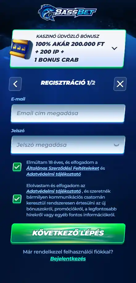 Regisztrálj új fiókot az online kaszinóban